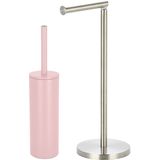 Spirella Badkamer accessoires set - WC-borstel/toiletrollen houder - metaal - lichtroze/zilver - Luxe uitstraling