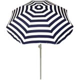 Voordelige set: blauw/wit gestreepte parasol en rotan kunststof parasolvoet wit - diameter parasol 180 cm