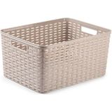 4x stuks rotan gevlochten opbergmand/opbergbox kunststof - taupe - 38 x 28 x 19 cm - Kast mandjes