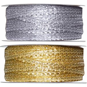 2x Hobby/decoratie metallic zilver en goud sierlinten 3 mm x 25 meter