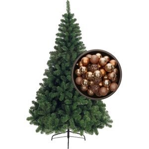 Bellatio Decorations kerstboom H210 cm - met kerstballen camel bruin