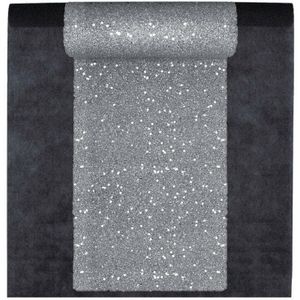 Feest tafelkleed met glitter tafelloper op rol - zwart/zilver - 10 meter