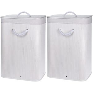 2x Witte bamboe wasmanden 60 liter - Wasmanden/wasgoedmanden - Huishoudelijke producten/artikelen - Huishouden