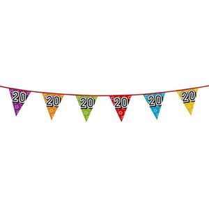 1x stuks vlaggenlijnen met glitters 20 jaar thema feestartikelen - Verjaardag versieringen - 8 meter - Plastic