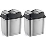 2x stuks zilver/zwarte vuilnisbak/vuilnisemmer kunststof 28 liter - Prullenbakken/Afvalemmers - Kantoor/keuken prullenbakken
