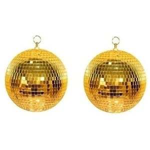 2x Disco spiegel ballen goud 30 cm - Discobal - Spiegelbal - Themafeest decoratie