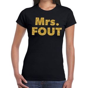 Mrs. Fout gouden glitter tekst t-shirt zwart dames - Foute party kleding