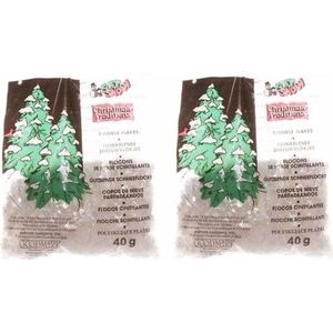 2x Kerstboom versiering glitter sneeuwvlokjes 40 gram - nepsneeuw met glitters 80 gram