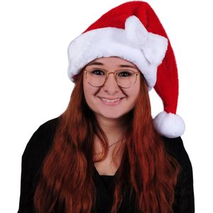 Rode pluche dames kerstmutsen met strikje - Kerstaccessoires/kerst verkleedaccessoires - voor vrouwen