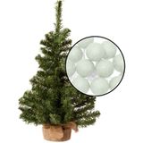 Kleine kunst kerstboom - H60 cm- incl. lichtsnoer met balletjes lichtgroen