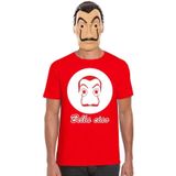 Rood Salvador Dali t-shirt maat L - met La Casa de Papel masker voor heren - kostuum