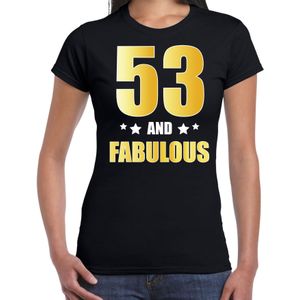 53 and fabulous verjaardag cadeau t-shirt / shirt - zwart - gouden en witte letters - dames - 53 jaar kado shirt / outfit