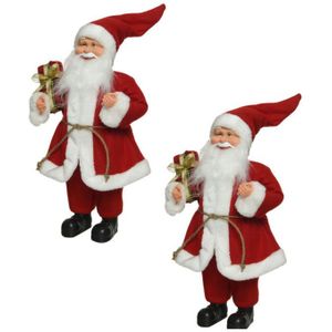 2x stuks kerstman decoratie pop/kerstpop beelden staand 30 cm - Kerstversiering beelden/poppen - Kerstmannenpoppen