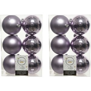 24x Lila paarse kunststof kerstballen 8 cm - Mat/glans - Onbreekbare plastic kerstballen - Kerstboomversiering lila paars