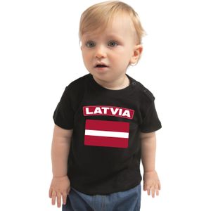Latvia baby shirt met vlag zwart jongens en meisjes - Kraamcadeau - Babykleding - Letland landen t-shirt