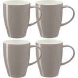 Bellatio Design Koffie mokken/bekers Paris - 6x - porselein - met oor - steengrijs - 350 ml