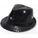 Zwart pailletten hoedje met LED licht - Carmaval verkleed hoeden