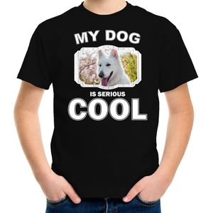 Witte herder honden t-shirt my dog is serious cool zwart - kinderen - Witte herders liefhebber cadeau shirt - kinderkleding / kleding