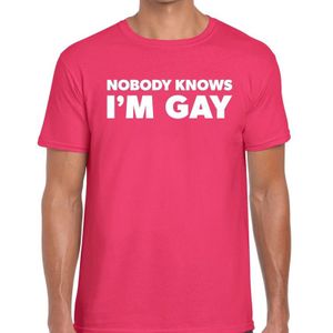 Nobody knows i am gay t-shirt - roze gaypride shirt Nobody knows i am gay voor heren - Gay pride