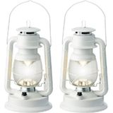 Lumineo Stormlantaarn - set 2x - LED licht - wit - 34 cm