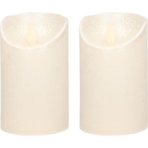 2x Creme parel LED kaarsen / stompkaarsen 12,5 cm - Luxe kaarsen op batterijen met bewegende vlam
