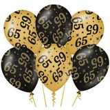 24x stuks Leeftijd verjaardag feest ballonnen 65 jaar geworden zwart/goud 30 cm - Feestartikelen/versiering