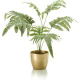 Groene phlebodium kunstplant 67 cm in gouden pot - Kunstplanten - Nepplanten - Blauwvaren / Zinkvaren in pot