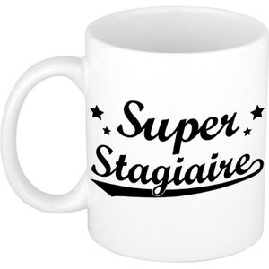 Super stagiaire cadeau mok / beker met sterretjes 300 ml - keramiek - afscheidscadeau - koffiemok / theebeker
