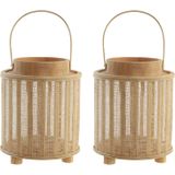Set van 2x stuks houten kaarsenhouders / lantaarns bruin 33 cm - Waxinelichtjeshouder - Windlicht