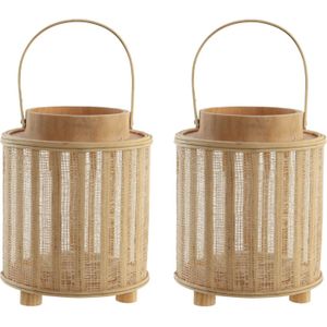 Set van 2x stuks houten kaarsenhouders / lantaarns bruin 33 cm - Waxinelichtjeshouder - Windlicht