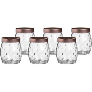 Voorraadpot/bewaarpot Beau - 6x - 1.2L - glas - koperen deksel - D13 x H15 cm