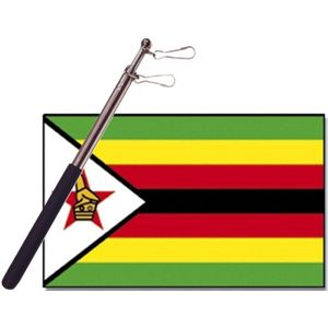 Landen vlag Zimbabwe - 90 x 150 cm - met compacte draagbare telescoop vlaggenstok - zwaaivlaggen