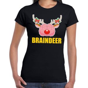 Foute Kerst t-shirt braindeer zwart voor dames