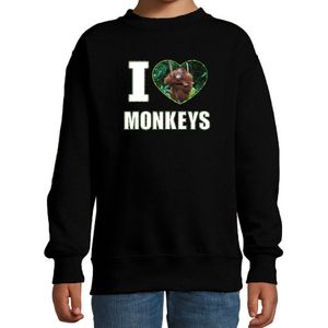 I love monkeys sweater met dieren foto van een Orang oetan aap zwart voor kinderen - cadeau trui apen liefhebber - kinderkleding / kleding