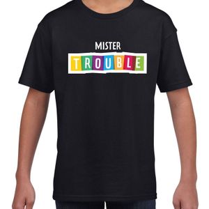 Mister trouble fun tekst t-shirt zwart kids - Fun tekst / Verjaardag cadeau / kado t-shirt kids