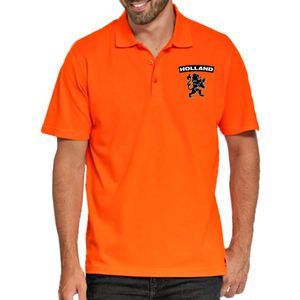 Grote maten oranje fan poloshirt voor heren - Holland zwarte leeuw op borst - Nederland supporter - EK/ WK shirt / outfit