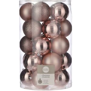 Onbreekbare kunststof kerstballen lichtroze 50x stuks - Roze kerstballen 8 cm - Kerstboomversiering