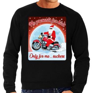 Foute Kersttrui / sweater - No presents for kids only for me suckers - motorliefhebber / motorrijder / motor fan zwart voor heren - kerstkleding / kerst outfit