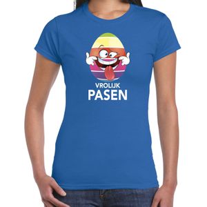 Paasei die tong uitsteekt vrolijk Pasen t-shirt / shirt - blauw - dames - Paas kleding / outfit