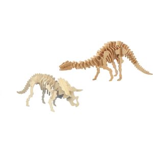 Houten 3D dieren dino puzzel set Triceratops en Apatosaurus/langnek - Speelgoed bouwpakketten
