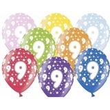 24x stuks ballonnen 9 jaar thema met sterretjes - Leeftijd feestartikelen en versiering