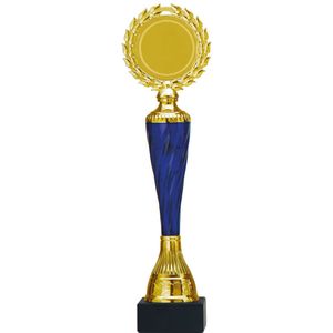 Trofee/prijs - goud/blauw middenstuk - kunststof - 32 x 8 cm - sportprijs