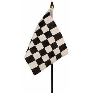 Finish mini vlaggetje op stok 10 x 15 cm - Race thema feestartikelen - Race vlaggen - Formule 1 vlag