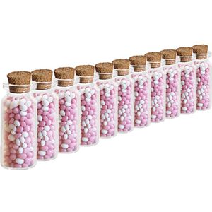 24x Geboorte bedankjes mini transparante glazen flesjes met kurken dop 10 ml