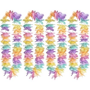 Boland Hawaii krans/slinger - 4x - Tropische/zomerse kleuren mix - Bloemen hals slingers