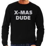 Foute Kersttrui / sweater - x-mas dude - zilver / glitter - zwart - heren - kerstkleding / kerst outfit