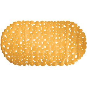 MSV Douche/bad anti-slip mat - badkamer - pvc - saffraan geel - 39 x 99 cm - zuignappen - steentjes motief