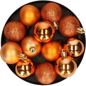 Krist+ kleine kerstballen - 24x - oranje - kunststof - 4 cm mat/glans/glitter