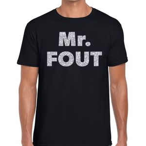 Mr. Fout zilveren glitter tekst t-shirt zwart heren - Foute party kleding