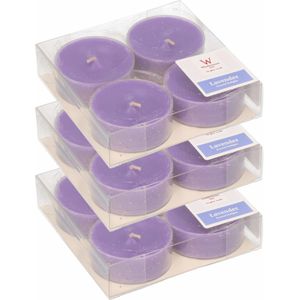 12x Maxi geurtheelichtjes lavendel/paars 9 branduren - Geurkaarsen lavendelgeur - Grote waxinelichtjes